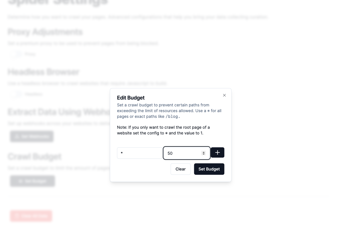 Crawl budget example screenshot